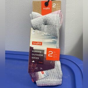 Women's Trufit Rugged Outdoor Socks 2 Pair Long Crew Welted Top Pink & Gray